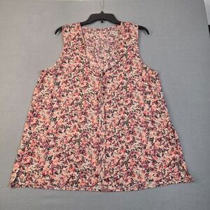 Women Plus Size Floral Sleeveless Blouse Pink V Neck Tank Top Lightweight Casu